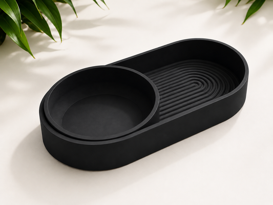 Sliding Zen Tray with the round dish moved along the tray