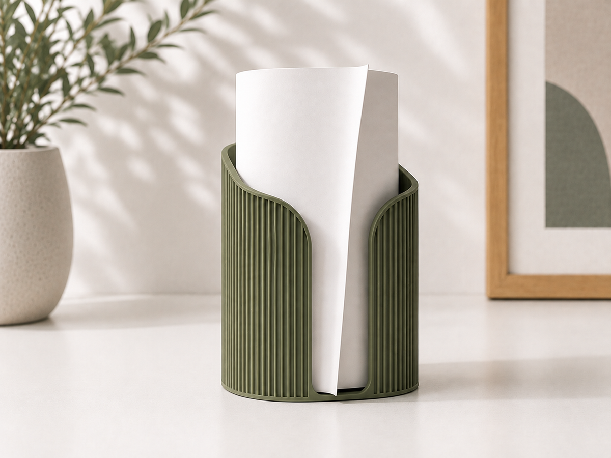 Fluted Paper Roll Holder curved front cutout for one-handed tearing — detail