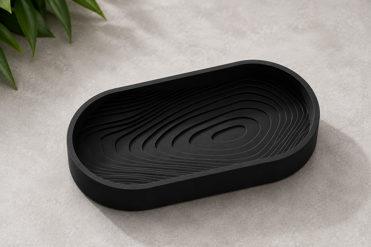 Zen Garden Tray holding keys and jewellery on a nightstand