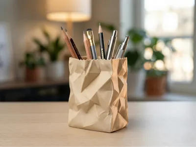 Crumpled Paper Bag Pen Holder
