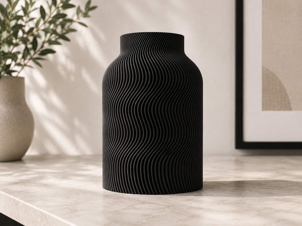 Wave Vase rippling wave texture catching the light — close-up