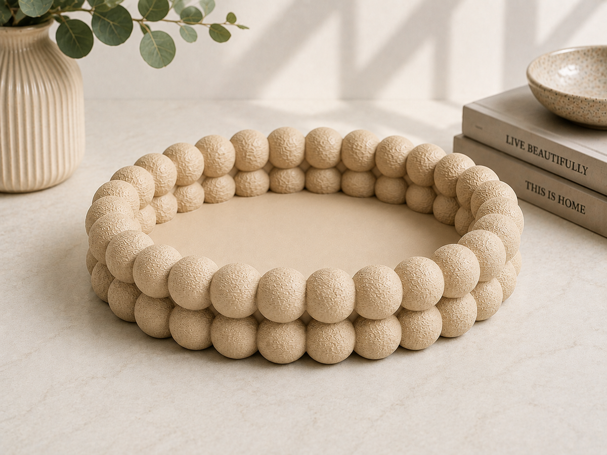 Beaded Round Tray shallow profile — side view