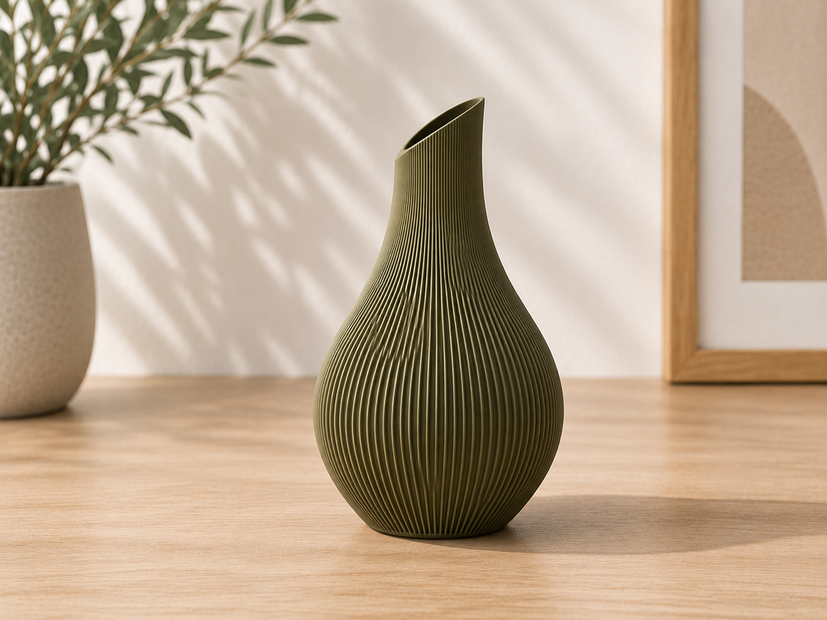 Fluted Teardrop Vase styled with a few dried stems