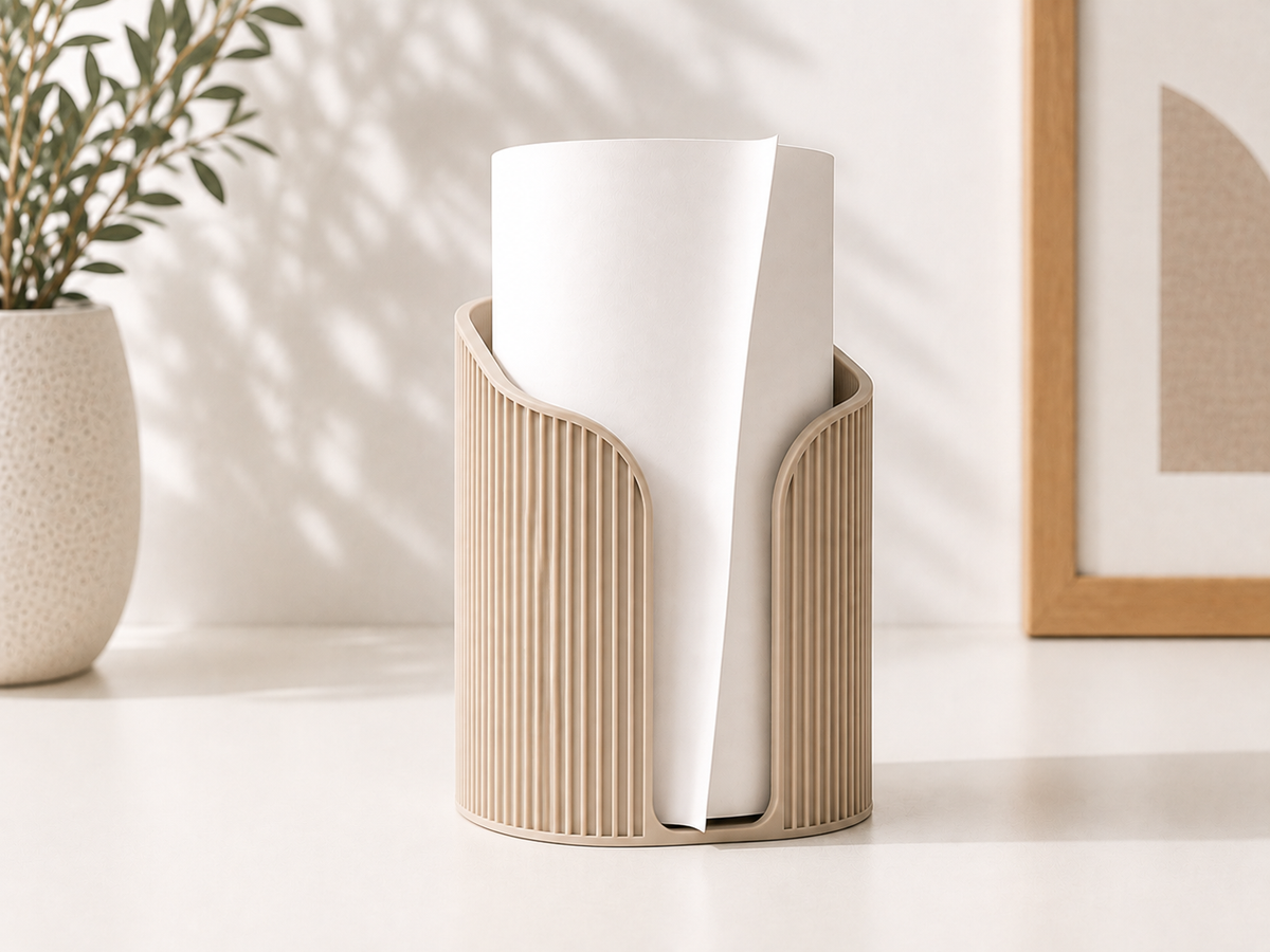 Fluted Paper Roll Holder vertical ribbing texture — close-up