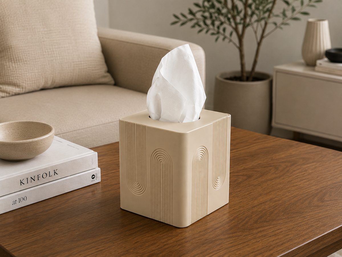Arch Tissue Box Cover — arch-textured square cube tissue box cover, made in Melbourne