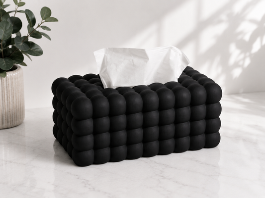 Bubble Tissue Box Cover styled on a bedside table