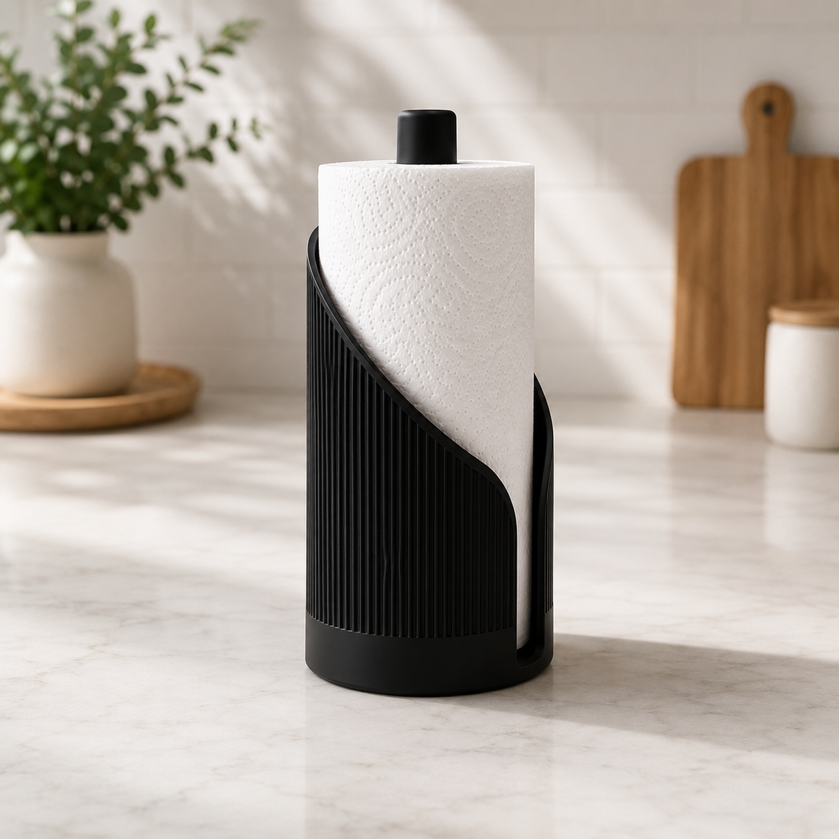 Fluted Paper Towel Holder curved cradle for one-handed tearing — detail