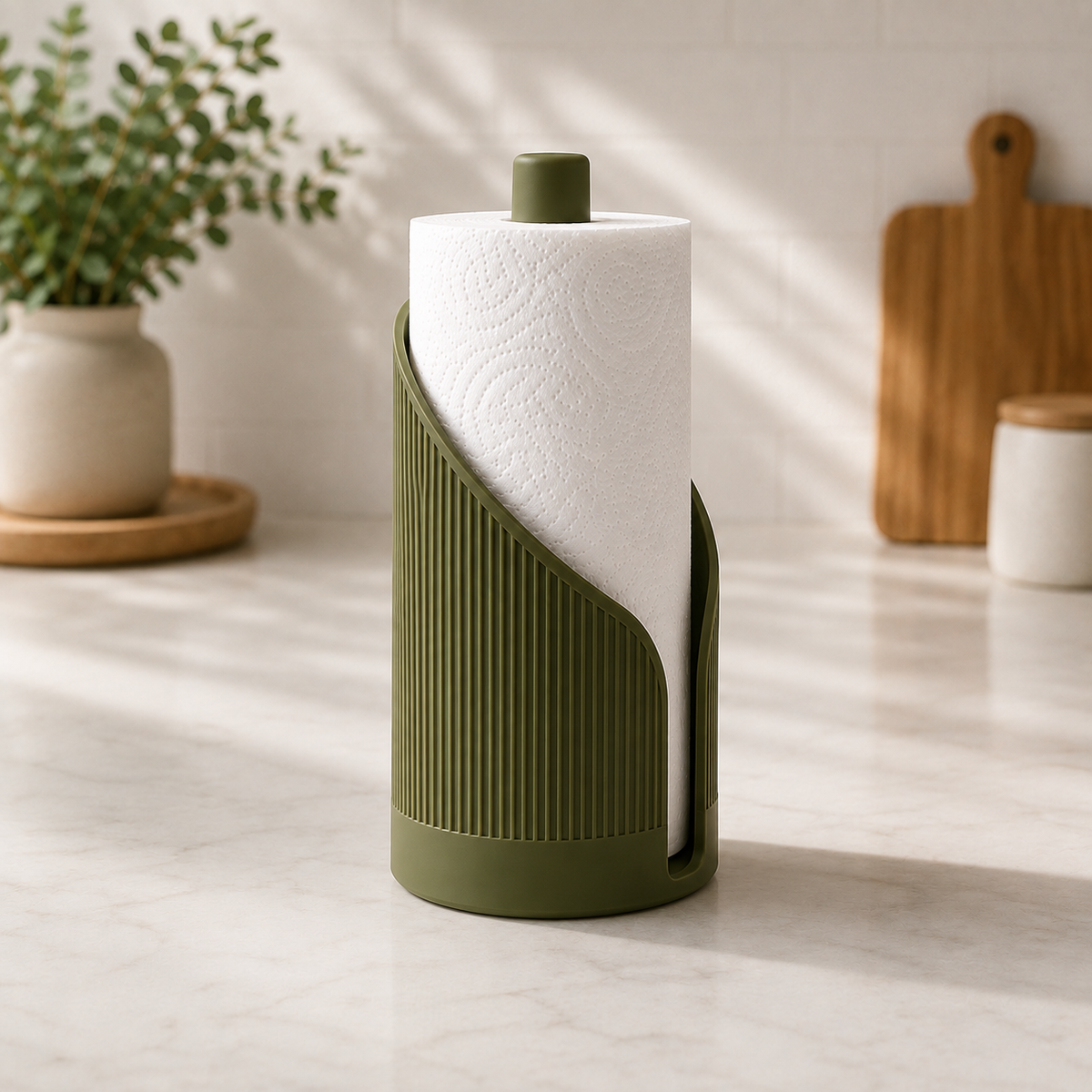 Fluted Paper Towel Holder weighted base — side view