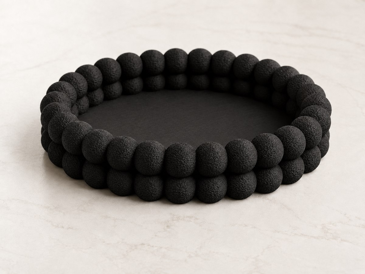 Beaded Round Tray styled with a candle