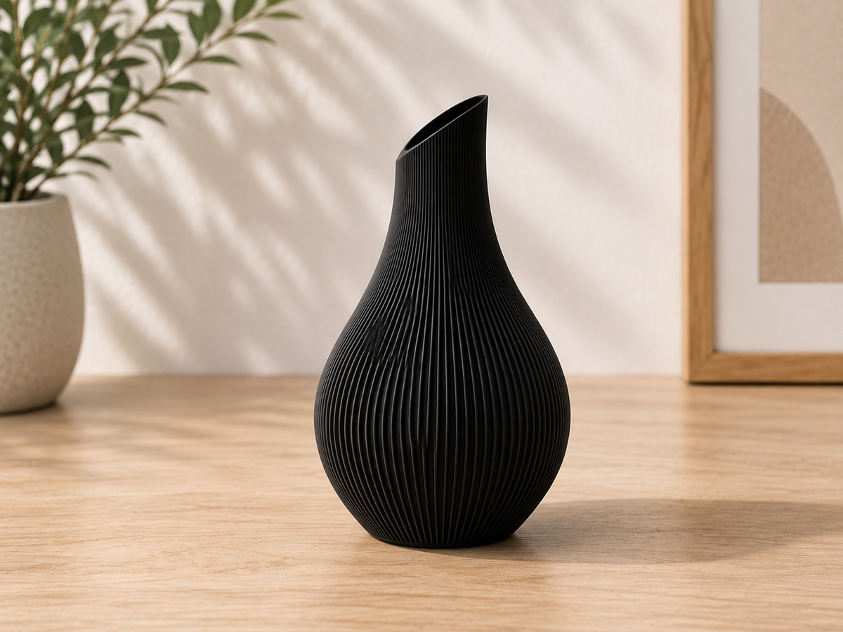 Fluted Teardrop Vase vertical fluting and tilted neck — close-up detail