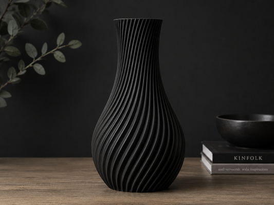 Helix Vase styled with dried stems on a shelf