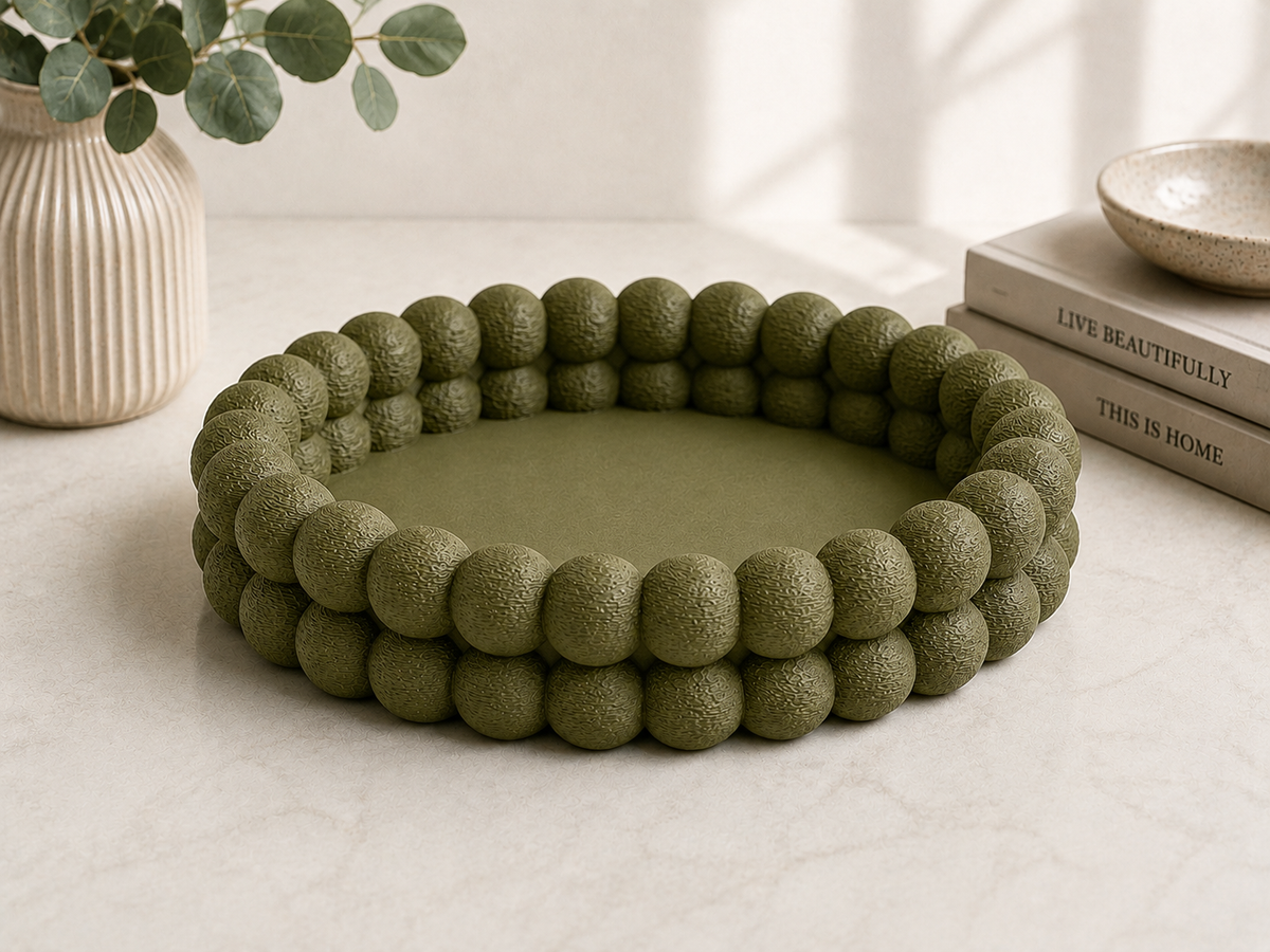 Beaded Round Tray shown from above