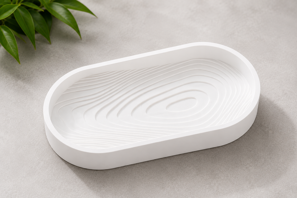 Zen Garden Tray — oval catch-all tray with rippled zen-garden base, made in Melbourne