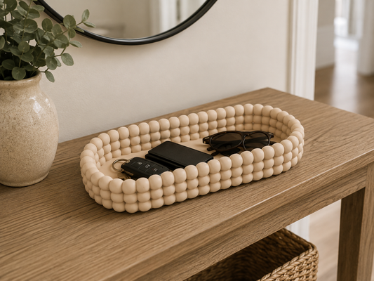 Beaded Oval Tray — beaded-rim catch-all tray for keys and cards, made in Melbourne