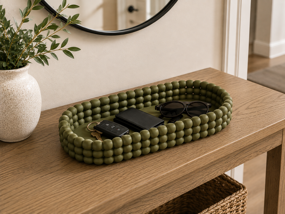 Beaded Oval Tray smooth recessed base — angled view